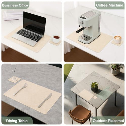 Vinyl Placemats Set of 4, Dual Sided Place Mats with Drink Coasters - color: Beige/Sage Green Two-tone, size: Set of 4