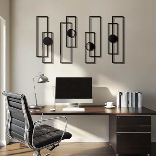 Cuspin Abstract Metal Wall Art Large Modern Black Geometric Decor Set of 4