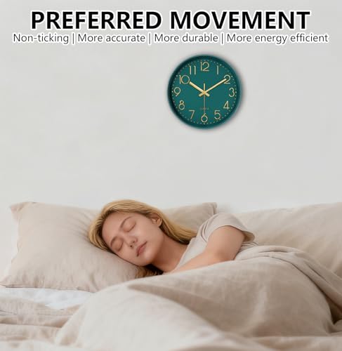Modern Silent Wall Clock, 12 Inch Wall Clocks Battery Operated Large Number, Non-Ticking Analog Clock with Tempered Glass Quartz Clocks for Living Room Bedroom Office Kitchen, Dark Green - color: Dark Green, size: 12 Inch