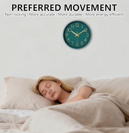 Modern Silent Wall Clock, 12 Inch Wall Clocks Battery Operated Large Number, Non-Ticking Analog Clock with Tempered Glass Quartz Clocks for Living Room Bedroom Office Kitchen, Dark Green - color: Dark Green, size: 12 Inch
