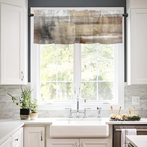2 Pack Tan Grey Window Valances, Abstract Art Valances for Windows Treatment Decor, Farmhouse Rod Pocket Privacy Decorative Curtain Valance for Bathroom Bedroom Living Room, 54 X 18 in, 2 Panel - color: Tan, size: 54"W x 18"L (Pack of 2)