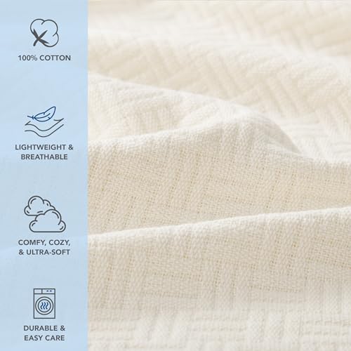 Arkwright Basket Weave Twin Blanket - Case of 4-100% Ringspun Cotton All Season Blankets, Luxury Hotel Quality, Soft on Skin, Breathable, 300 GSM for Bed, Sofa, and Chair, 68 X 90 in, Ivory - color: Egret Creamy Beige, size: Twin (68x90) Case of 4