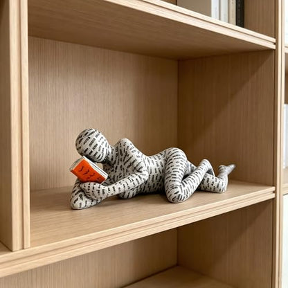 Abstract Reading Figure Statue, Letter Print Reader Figurine, Creative Resin Sculpture for Living Room Bookshelf Office Desk and Home Decor