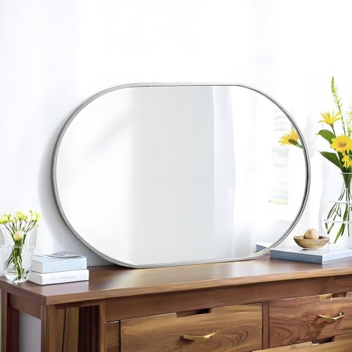 SCWF-GZ 30x20 Runway Mirror Round Wall Mounted/Against Wall Silver - color: Silver, size: 30"L x 20"W
