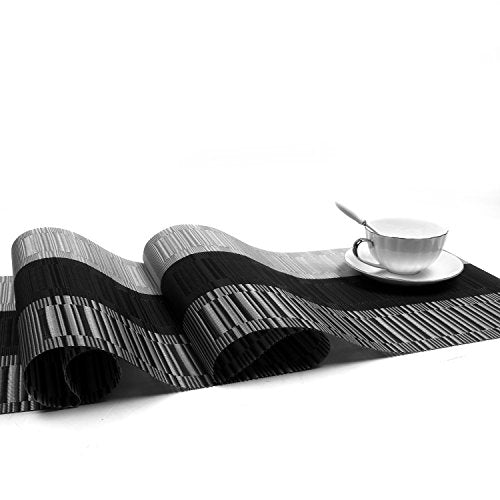 SHACOS Woven Vinyl Table Runner PVC Table Runner 12 x 71 inch Wipe Clean Indoor Outdoor, Ombre Black and Gray - color: Ombre Black Gray, size: Table Runner 12 x 71 inch