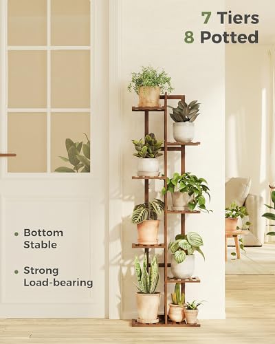 Bamworld Bamboo Plant Stand Indoor 7 Tiered Plant Shelf, Tea Brown 55 Inch - color: Natural 7 Tiered