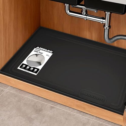 Under Sink Mat 34" X 22", Waterproof Silicone Cabinet Kitchen Liner, Black - color: Black, size: 22"W x 34"L