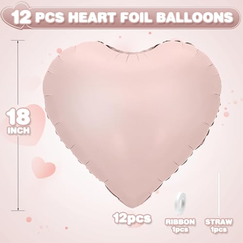Baby Pink Heart Foil Balloons,12Pcs 18Inch Heart Shaped Balloons - color: Baby Pink