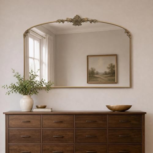 Besdomus Vintage Large Arched Mirror: 48x33 Antique Gold Wall Mirrors - size: 33"L x 48"W