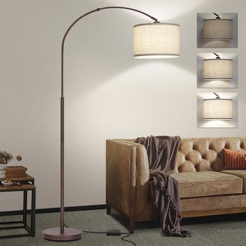 Dimmable Floor Lamp, Arc Floor Lamps with Adjustable Hanging Shade，Brown - color: Brown