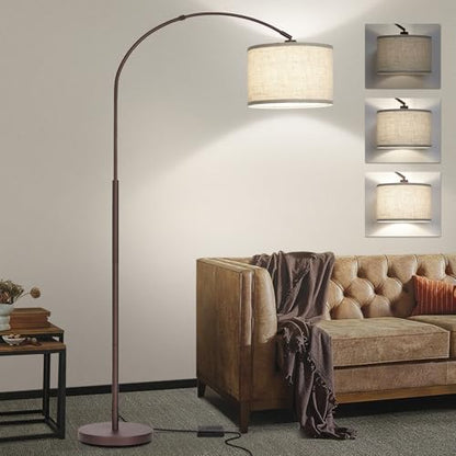 Dimmable Floor Lamp, Arc Floor Lamps with Adjustable Hanging Shade，Brown - color: Brown