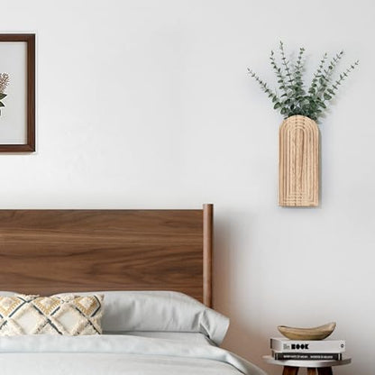 Handmade Wooden Wall Vases Set of 2 for Plants - color: Natural Wood