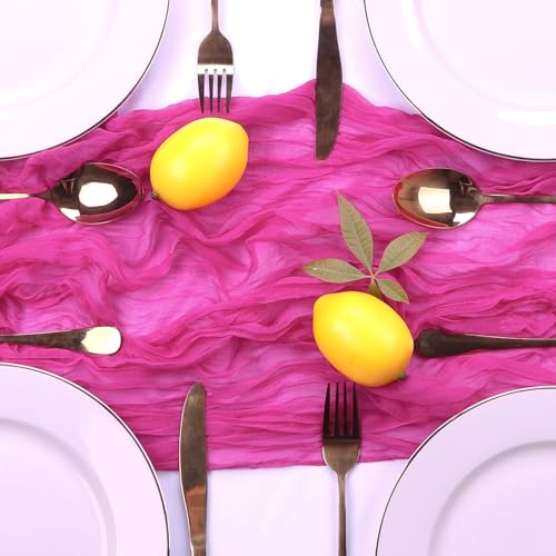 12 Pack Hot Pink Cheesecloth Table Runner 35 x 120 Inch - color: Hot Pink, size: 12 Pcs - 10 Ft