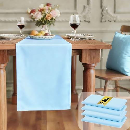 FOLINS&HOME 4 Pack Baby Blue Waterproof Table Runner 48 Inches Long - color: Baby Blue, size: 12" x 48" (4 Pcs)