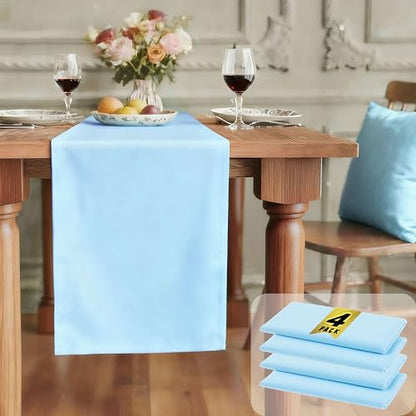FOLINS&HOME 4 Pack Baby Blue Waterproof Table Runner 48 Inches Long - color: Baby Blue, size: 12" x 48" (4 Pcs)