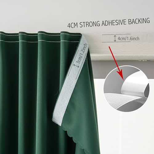 Blackout Curtains for Bedroom Stick On Curtains Window Shades Pull Down Blackout Window Cover No Drillng Self Adhesive Curtains No Rod Small Curtain, 35" W X 59" L, Dark Green, 1 Panel - color: Dark Green, size: 35"W x 59"L (Pack of 1)