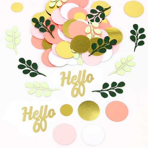 300PC 60TH Birthday Confetti for Table Pink and Sage Green Happy 60TH Birthday Decorations for Woman Dots Hello 60 Confetti Scatters Sixty Party Decor Supplies - style: Pink Hello 60 Confetti