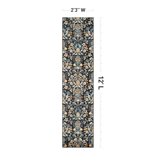 Rugshop Vintage Floral Botanical Runner Rug Indoor Carpet Black 2' 3" x 12' - size: 2'3" x 12' (Rectangular)