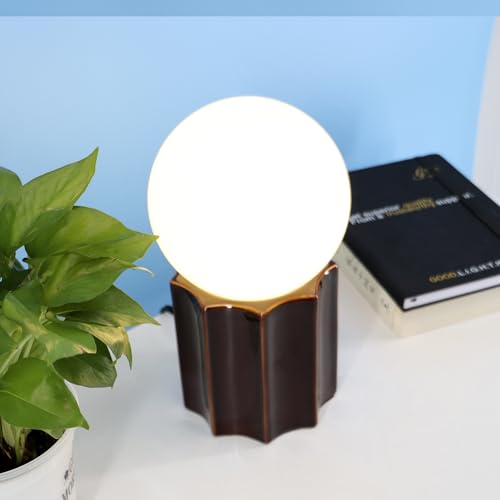 Modern Ceramics Table Lamp Brown Ceramic Base White Jade Round Ball Glass Accent Table Lamp Living Room Bedroom Bedside Nightstand House Office Home Reading - color: Brown Ceramic
