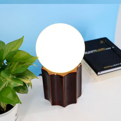 Modern Ceramics Table Lamp Brown Ceramic Base White Jade Round Ball Glass Accent Table Lamp Living Room Bedroom Bedside Nightstand House Office Home Reading - color: Brown Ceramic