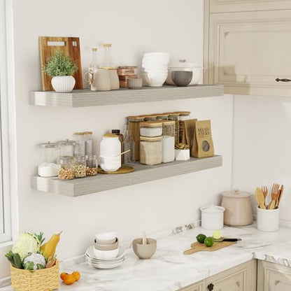 Acovy 48 Inch Floating Shelves, 12" Deep Floating Shelf Wall Mounted, 48" Wall Shelves, Rustic Deep Bookshelf, Extra Deeper & Thicker Display Shelves for Bedroom, Living Room, Gray, Set of 2 - color: Grey, size: 12"Wx48"L-2pcs