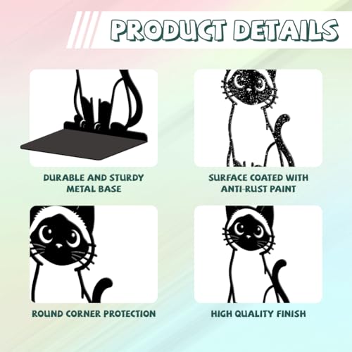 Peacoblue 5.3"x4.3"x7.9" Metal Bookends, Heavy Duty Book Ends for Shelves - style: Siamese Cat