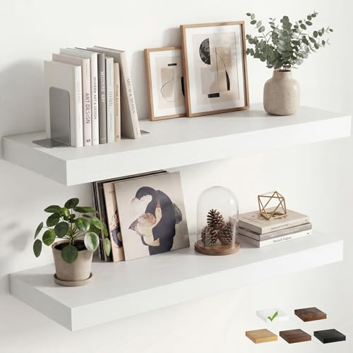 Venusmiles 12 inch Deep Floating Shelves for Wall, 36" Wide, White, 2-Pack - color: White Finish, size: 36"w x 12"d, 2p
