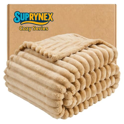 330GSM Ribbed Fleece Throw Blanket for Couch, Light Brown, 50"x60" - color: Light Brown, size: Throw(50"x60")