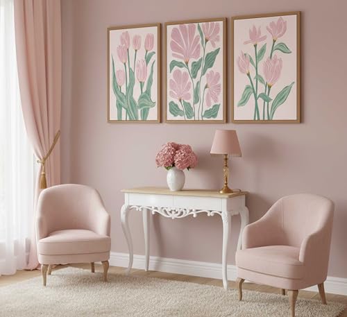 hijyord 3 Pcs Pink Tulips Flowers Canvas Wall Art Unframed - color: Poster, size: 24"L x 16"W