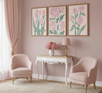 hijyord 3 Pcs Pink Tulips Flowers Canvas Wall Art Unframed - color: Poster, size: 24"L x 16"W