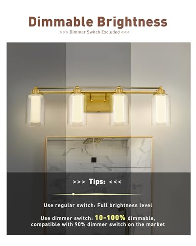 HWH 4-Light Bathroom Vanity Light, Brushed Gold, 5CCT, 5HLT63B-4W-LED BG - color: Brushed Gold + LED, size: 4 Lights