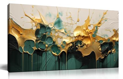 SKYRISE Abstract Teal Gold Canvas Wall Art for Living Room, Dark Green Wall-Decor Picture for Bedroom, Modern Canvas Print Paintings Artwork, Size 40x20 Inches - color: Abstract Masterpiece, size: 40"L x 20"W