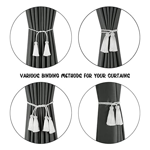 BEL AVENIR 2 Pack Handmade Rope Tassel Curtain Tiebacks - color: White, size: 2 Pack