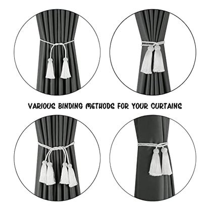 BEL AVENIR 2 Pack Handmade Rope Tassel Curtain Tiebacks - color: White, size: 2 Pack