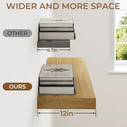 RICHFOCUS Long Floating Shelves for Wall 2Pack|Oak|48" Lx12 D - color: Oak, size: 48"L x 11.6"D, Set of 2