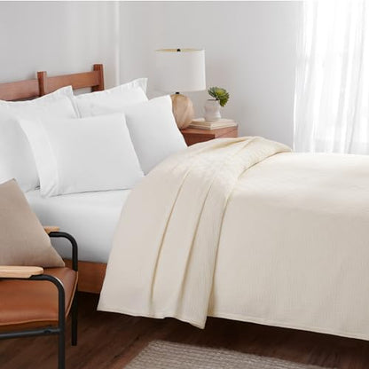 Arkwright Basket Weave Twin Blanket - 100% Ringspun Cotton All Season Blankets, Luxury Hotel Quality, Soft on Skin, Breathable, 300 GSM for Bed, Sofa, and Chair, 68 X 90 in, Beige - color: Almond Milk Taupe, size: Twin (68x90)