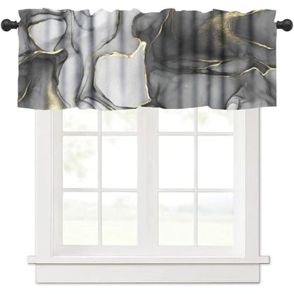 Grey Marble Window Valance, Marble Texture Line Black Gold Grey Rod Pocket Blackout Short Curtain Drape for Cafe Kitchen Bedroom Living Room, 54x18inch - color: Marble-15