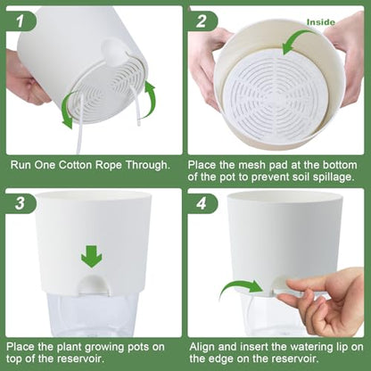 Oliz 6 Inch Self Watering Planter Pots for Indoor Plants, 3 Packs African Violet Pots with Wick Rope and Visible Reservoir Self Watering Planter for Herb, Houseplants