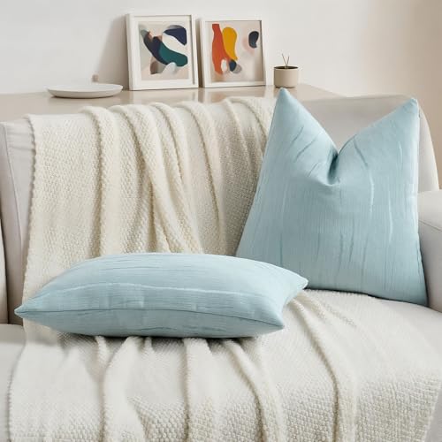 HAUSSY Pack of 2 Chenille Throw Pillow Covers 22x22 Inch, Light Blue - color: Light Blue, size: 22" x 22" (Pack of 2)