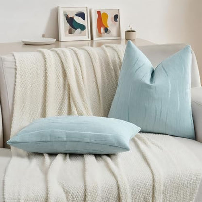 HAUSSY Pack of 2 Chenille Throw Pillow Covers 16x16 Inch, Light Blue - color: Light Blue, size: 16" x 16" (Pack of 2)