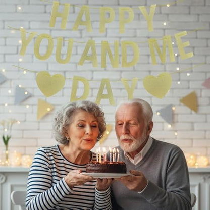 Yancan Gold Glitter Happy Anniversary Banner Wedding Engagement Valentine Day Paper Banner Husband Wife Anniversary Party Decoration