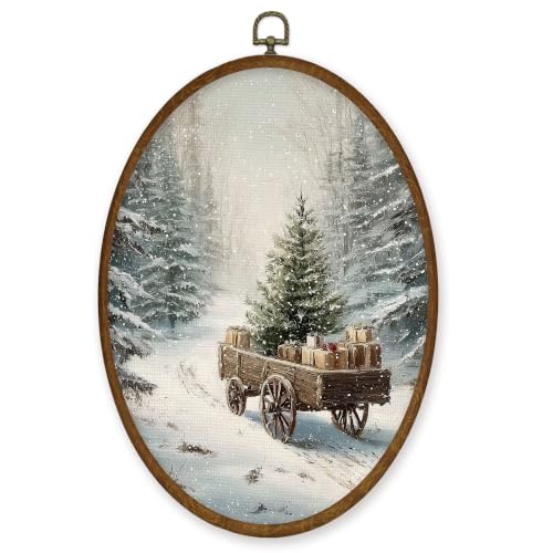 WULQYING Forest Wagon Christmas Tree Oval Wall Art Decor Home 8.6x11.4 - color: Color09