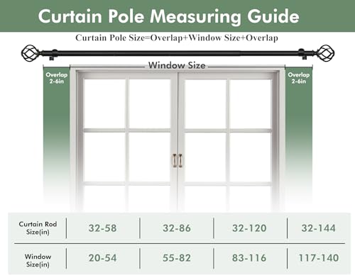 USFOOK Curtain Rods for Windows 48 to 84, Black Adjustable Drapery Rod - color: Black, size: 48-84"