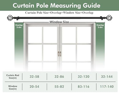 USFOOK Curtain Rods for Windows 48 to 84, Black Adjustable Drapery Rod - color: Black, size: 48-84"