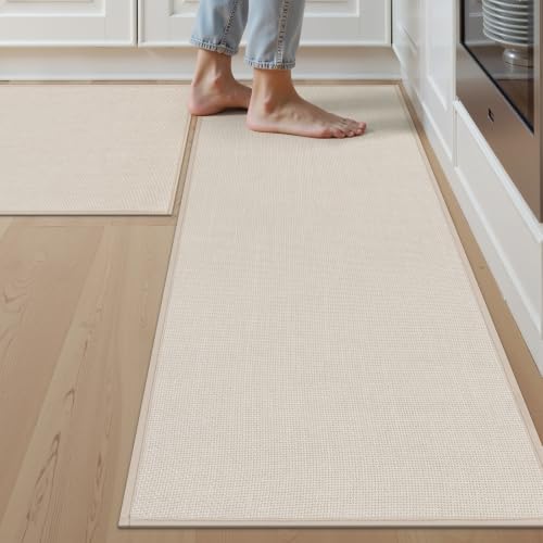 SHACOS Non Slip Kitchen Mats for Floor 2 Piece, 17x47+17x30 Inch, Beige - color: Beige, size: 17x47+17x30"