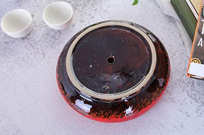 VanEnjoy 7.1 inch Round Large Shallow Succulent Ceramic Glazed Planter Pots with Drainage Hole, Bonsai Pots Garden Decorative Cactus Stand Flower Container (Red) - color: Red