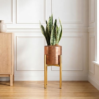 Antique Bronze Metal Plant Pot with Drainage Hole, 7'' Mid Century Modern Small Pot Indoor Outdoor Planters for Succulents, Flowers Gift Window Living Room, Plant Not Include (Antique Bronze) - color: Antique Bronze