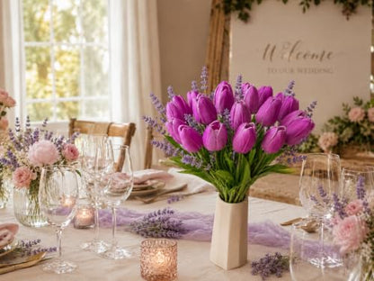 Mandy's 20 Stems Lavender Artificial Tulip Flowers for Home Centerpieces - color: Lavender