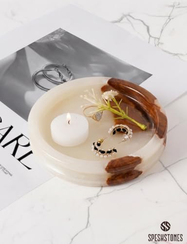 Marble Jewelry Dish, 5" Handmade Cream Onyx Ring Tray - color: Cream Onyx
