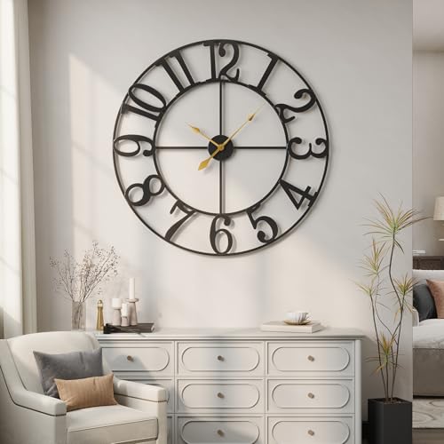 Cuspin Extra Large Wall Clock 40 Inch Black Metal Clock for Living Room - color: Black Arabic Number, size: 40 Inch